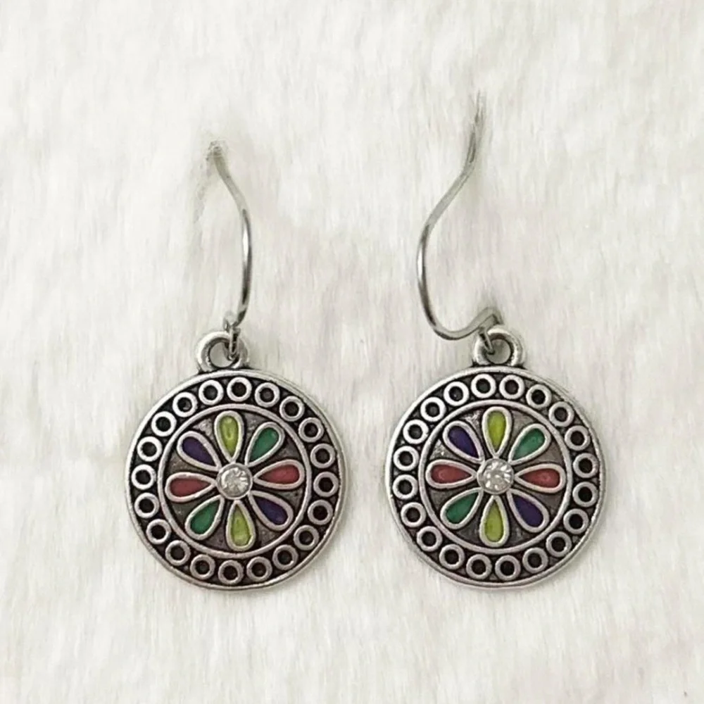 5/$15 🩷 MUST BUNDLE Silver-Tone Multicolor Floral Drop Earrings